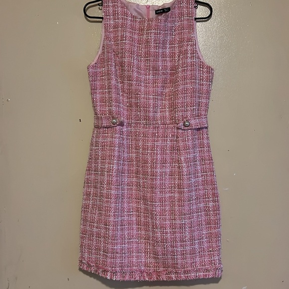 pink tweed dress shein SHEIN Elladie kids Young Girl Fashionable Solid Color Sleeveless Pleated  Hem Tweed Dress